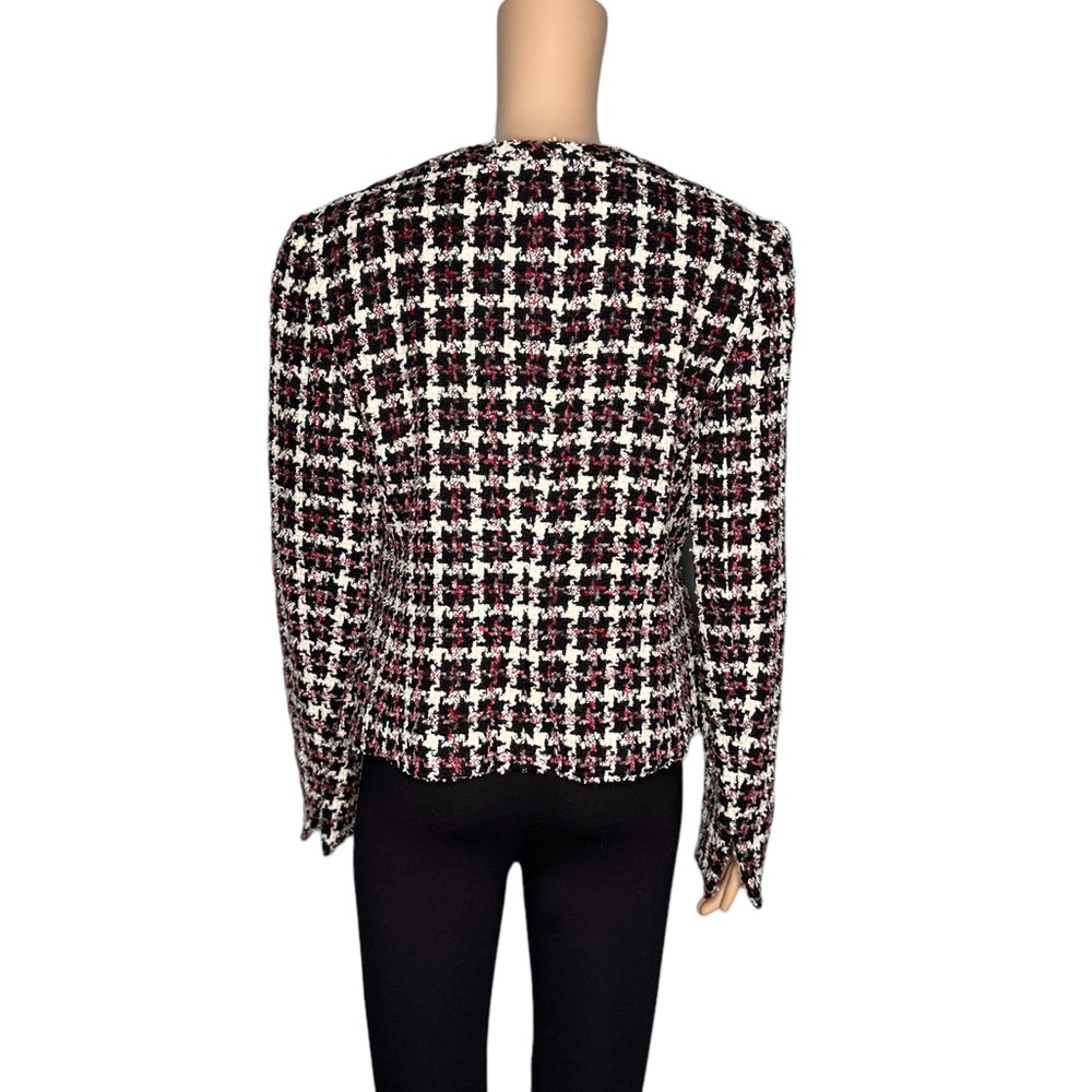 Jones New York red/white/black tweed long sleeve zipper blazer jacket size 8 - Picture 3 of 7